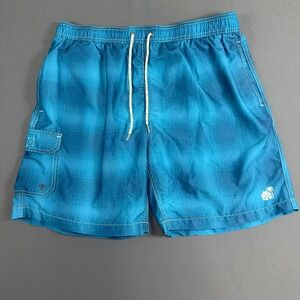 Caribbean Joe Plaid Swim Trunks Men's Large Blue Board Shorts Cargo Pocket